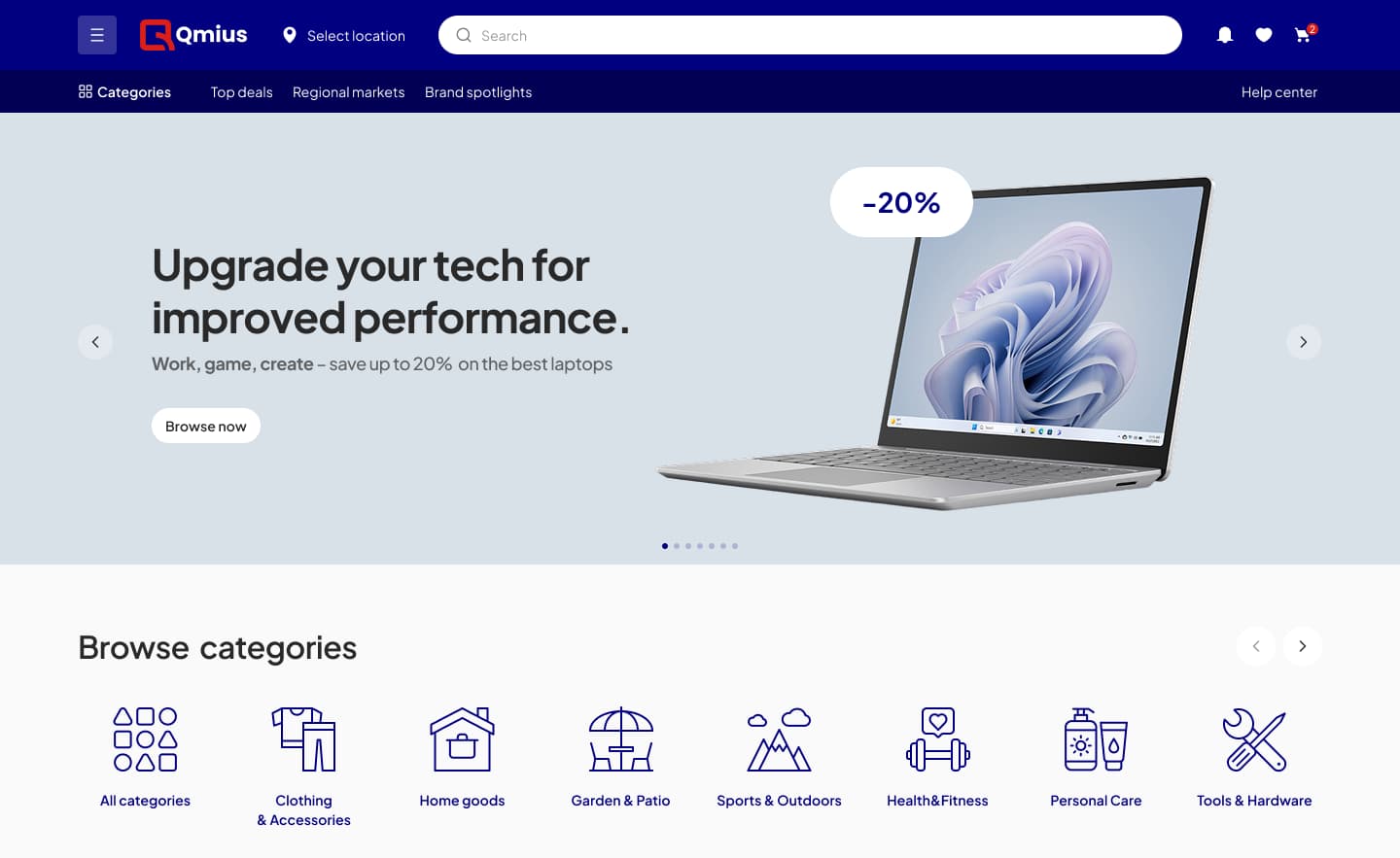 Qmius marketplace home interface.